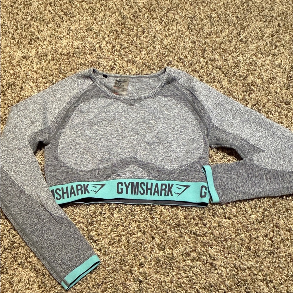 Gymshark Heather Gray and Teal Long Sleeve Crop Top - Picture 3 of 8